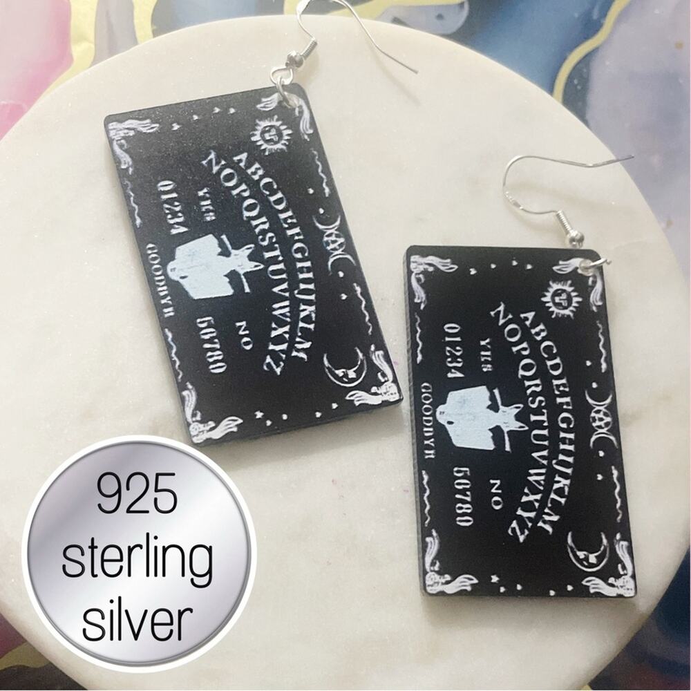 Black and white Ouija Board Earrings 925 sterling silver gothic